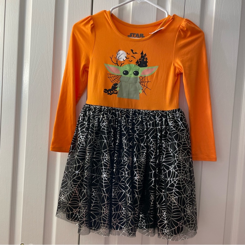 Baby Yoda Halloween Long Sleeve Dress with Tutu Size 6X